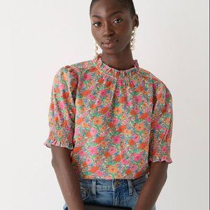 J Crew Smocked puff-sleeve top in Liberty® Meadow Song fabric